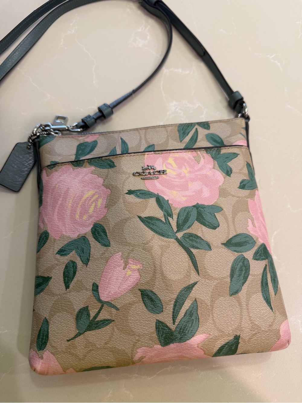 Coach Rose Floral Print Crossbody Bag in Tan and Pink - Picture 4 of 12